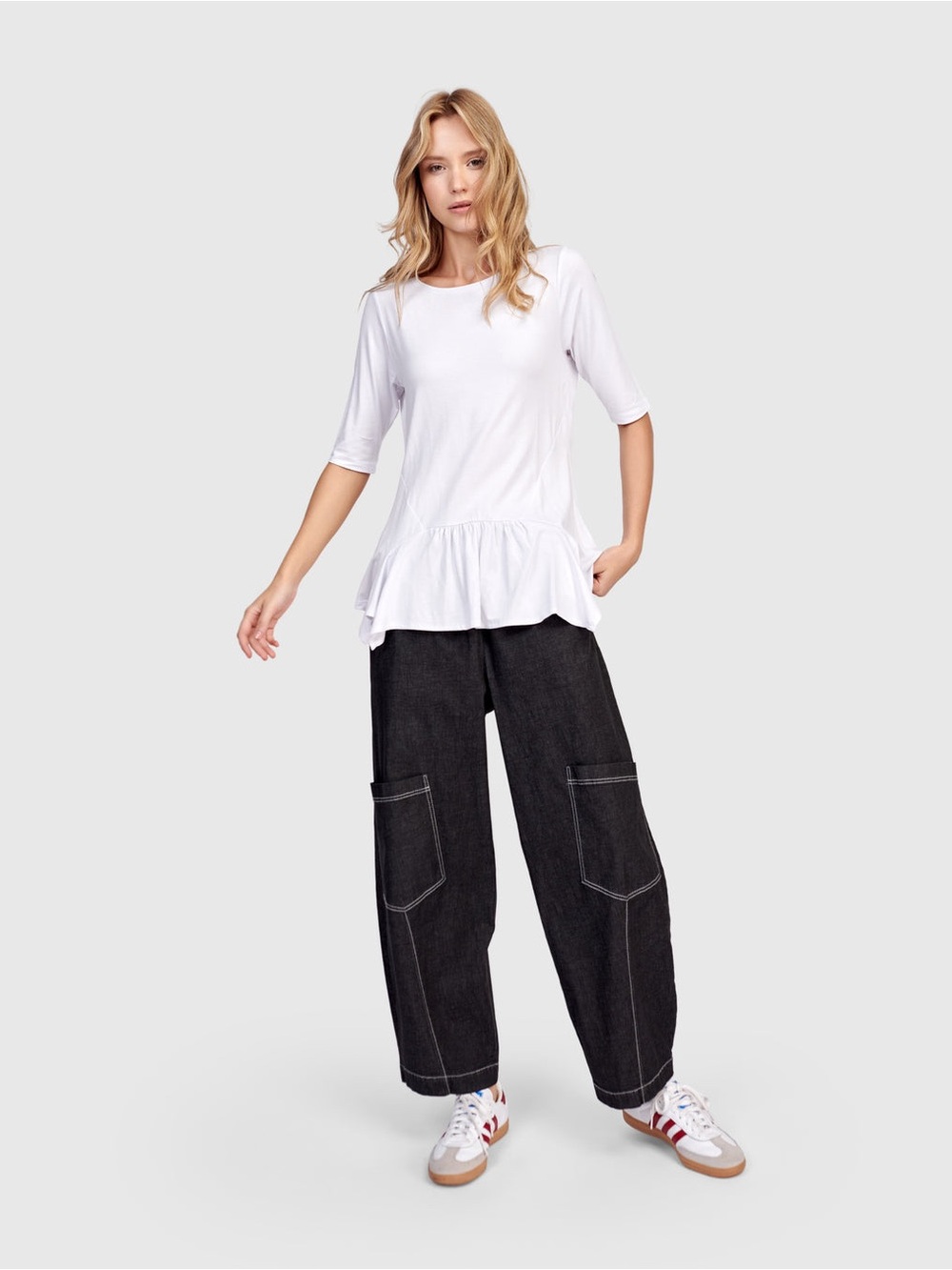 Alembika Denim Papaya Relaxed Barrel leg Pants Black Cotton Size 4(US 12-14) - Picture 4 of 13